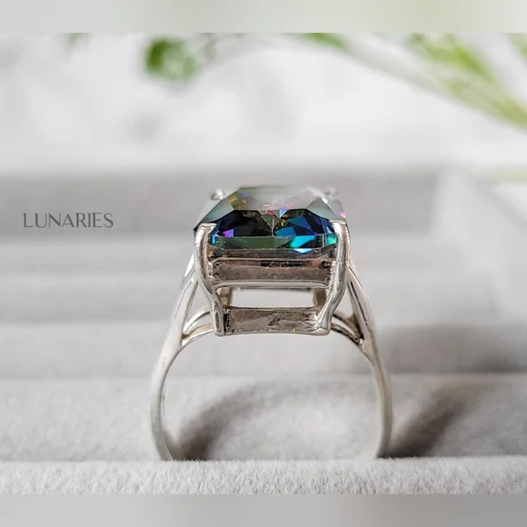 Rainbow Mystic Topaz Ring, 925 Sterling Silver, Emerald-Cut Size 9 - Picture 8 of 10